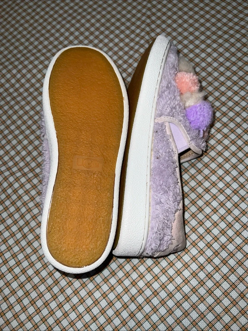UGG Lavender Pom Pom Slip-On Sneakers with Pastel Pom Accents